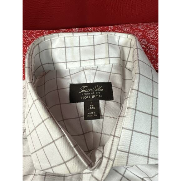 Tasso Elba Dress Shirt Mens Medium Button-Up White Plaid Long Sleeves Cotton V2 - Picture 2 of 3